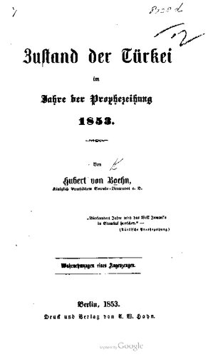 Zustand der Türkei im Jahre der Prophezeiung 1853