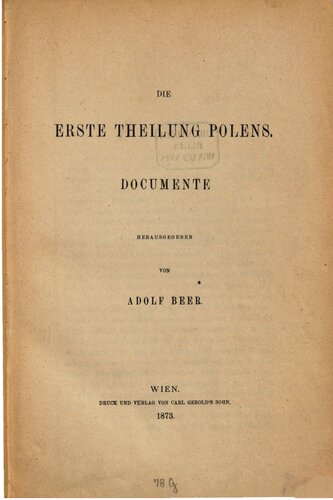 Die erste Theilung [Teilung] Polens