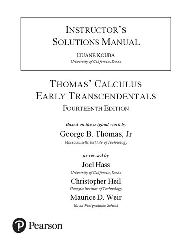 Instructor's Solutions Manual Thomas' Calculus Early Transcendentals Fourteenth Edition