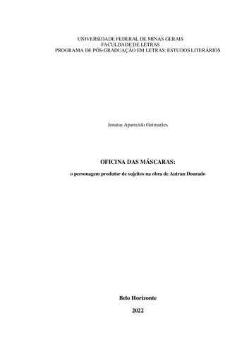 Oficina das máscaras: o personagem produtor de sujeitos na obra de Autran Dourado