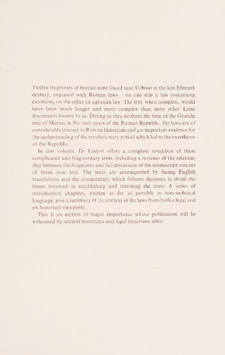 Judicial Reform and Land Reform in the Roman Republic: A New Edition, with Translation and Commentary, of the Laws from Urbino