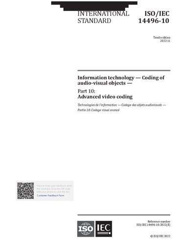 ISO/IEC 14496-10:2022 - Information technology - Coding of audio-visual objects - Part 10: Advanced video coding