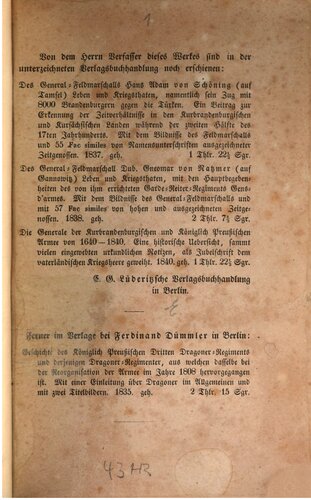 Geschichte des Königlich Preußischen Fünften Husaren-Regiments, mit besonderer Rücksicht auf Gebhard Leberecht von Blücher, dem ehemaligen Chef dieses Regiments