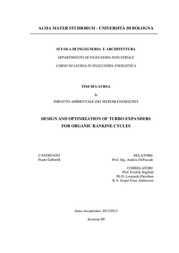 Design and Optimization of Turbo-expanders for Organic Rankine Cycles: A computational tool for turbine design for ORC applications