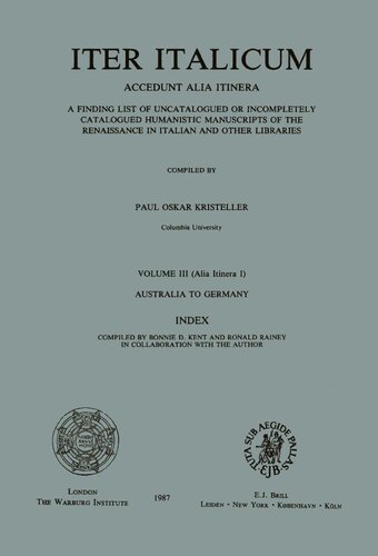 Iter Italicum. Vol III (Alia Itinera I) - Australia to Germany - Index