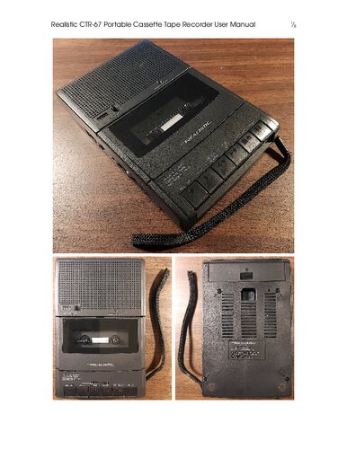 Realistic CTR-67 Portable Cassette Tape Recorder User's Manual