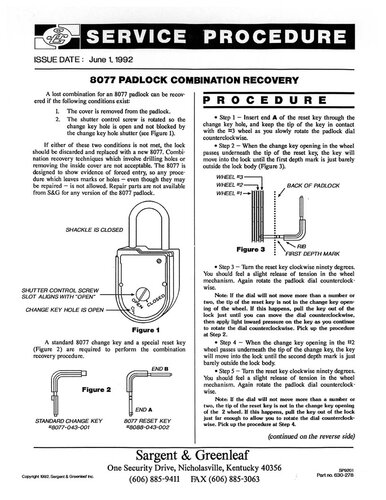 Sargent & Greenleaf 8077 Padlock Combination Recovery