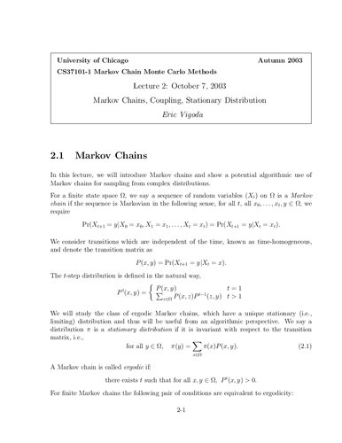 Markov Chains, Coupling, Stationary Distribution