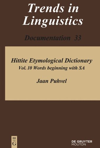 Hittite Etymological Dictionary: Volume 10 Words beginning with SA