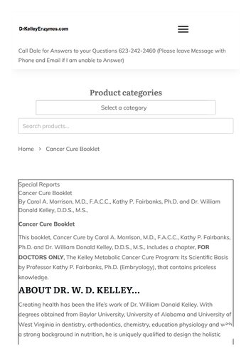 Cancer Cure Booklet by William Donald Kelley