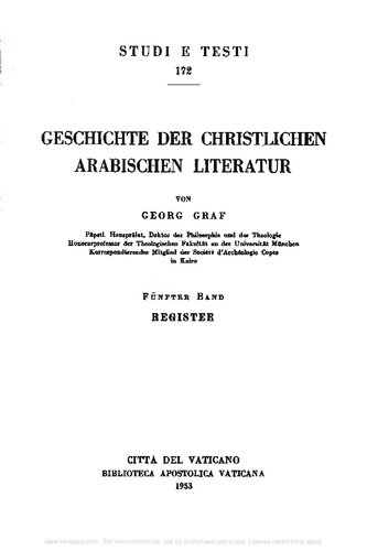 Geschichte der christlichen arabischen Literatur. Register