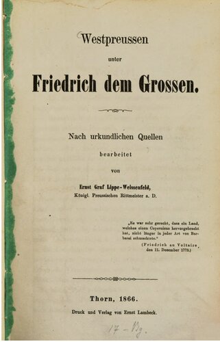 Westpreußen unter Friedrich dem Großen