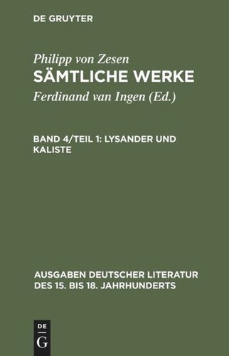 Sämtliche Werke: Band 4/1 Lysander und Kaliste