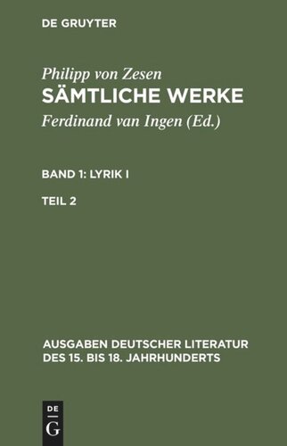 Sämtliche Werke: Band 1/2 Lyrik I. Zweiter Teil