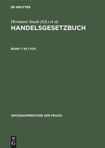 Handelsgesetzbuch: Band 1 §§ 1–104