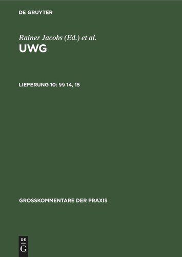 UWG: Lieferung 10 §§ 14, 15