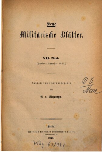 Neue Militärische Blätter / Zweites Semester 1875