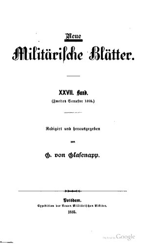 Neue Militärische Blätter / Erstes Semester 1885