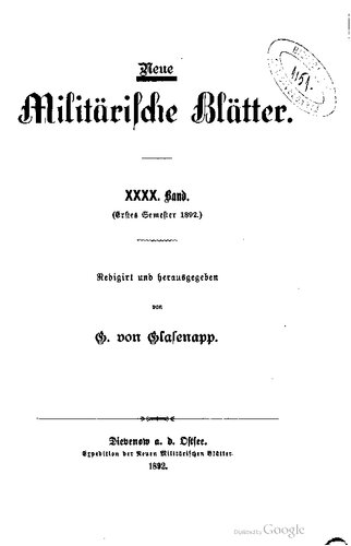 Neue Militärische Blätter / Erstes Semester 1892