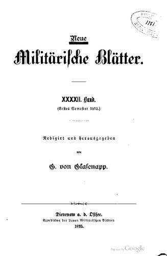 Neue Militärische Blätter / Erstes Semester 1893