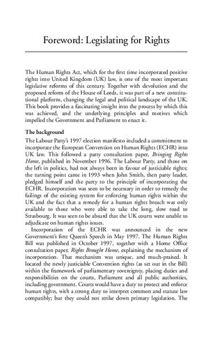 Legislating for Human Rights: The Parliamentary Debates on the Human Rights Bill