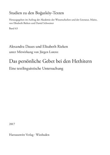 Das persönliche Gebet bei den Hethitern: Eine textlinguistische Untersuchung