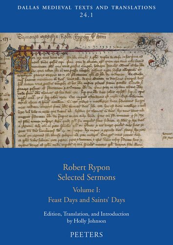 Robert Rypon, Selected Sermons. Volume 1: Feast Days and Saints' Days (Dallas Medieval Texts and Translations)