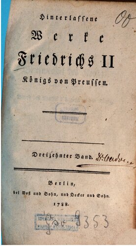 Hinterlassene Werke Friedrichs II., Königs von Preußen