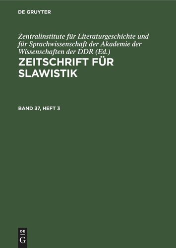 Zeitschrift für Slawistik: Band 37, Heft 3