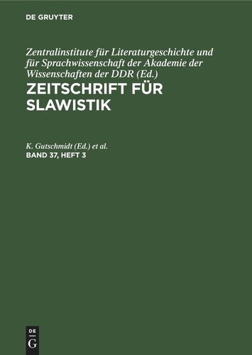 Zeitschrift für Slawistik: Band 37, Heft 3