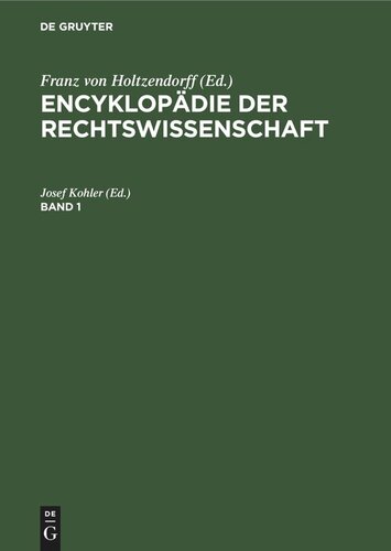 Encyklopädie der Rechtswissenschaft: Band 1