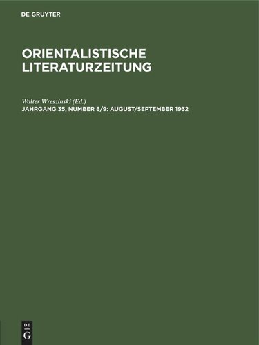 Orientalistische Literaturzeitung: Jahrgang 35, Number 8/9 August/September 1932