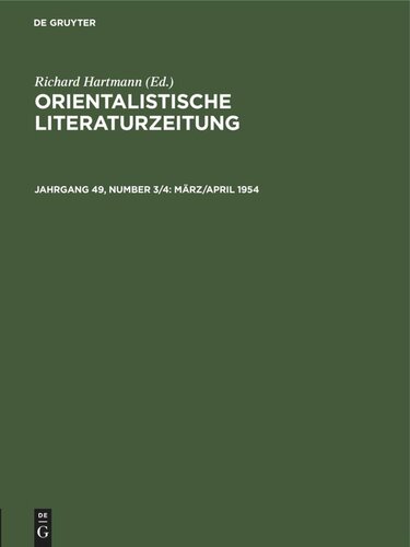 Orientalistische Literaturzeitung: Jahrgang 49, Number 3/4 März/April 1954