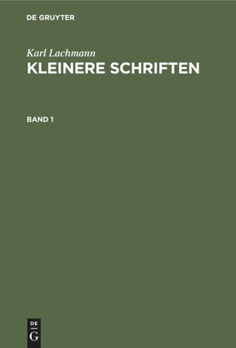 Kleinere Schriften: Band 1