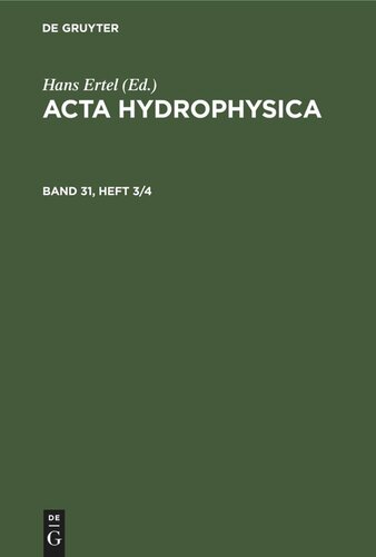 Acta Hydrophysica: Band 31, Heft 3/4