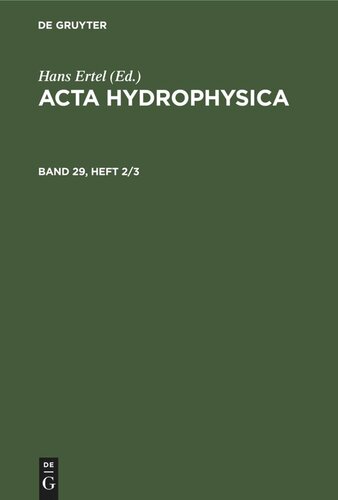 Acta Hydrophysica: Band 29, Heft 2/3