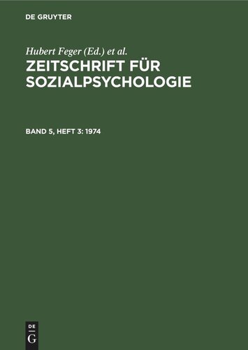 Zeitschrift für Sozialpsychologie: Band 5, Heft 3 1974