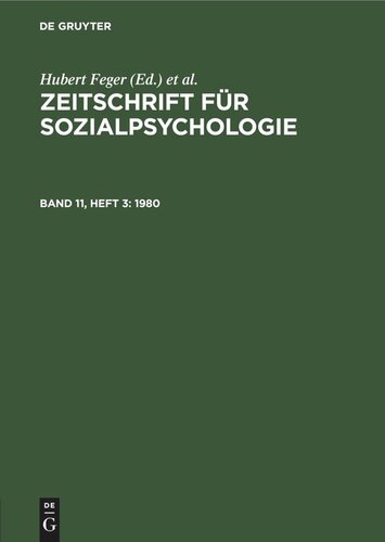 Zeitschrift für Sozialpsychologie: Band 11, Heft 3 1980