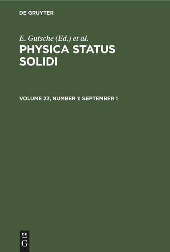 Physica status solidi: Volume 23, Number 1 September 1