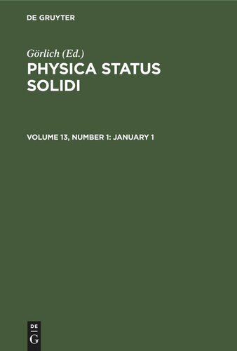 Physica status solidi: Volume 13, Number 1 January 1