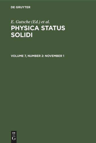 Physica status solidi: Volume 7, Number 2 November 1