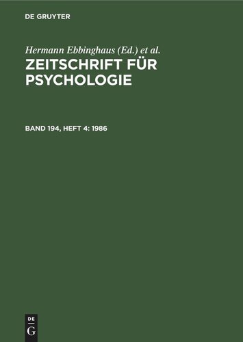 Zeitschrift für Psychologie: Band 194, Heft 4 1986