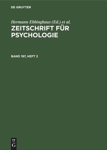 Zeitschrift für Psychologie: Band 197, Heft 2