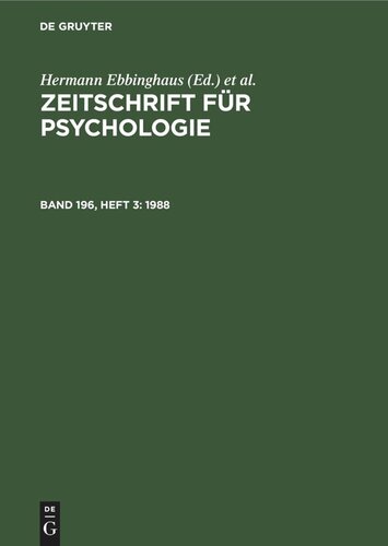 Zeitschrift für Psychologie: Band 196, Heft 3 1988