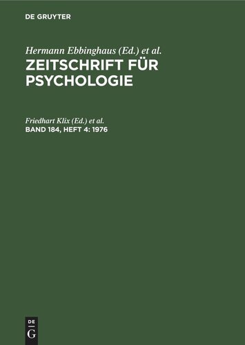 Zeitschrift für Psychologie: Band 184, Heft 4 1976