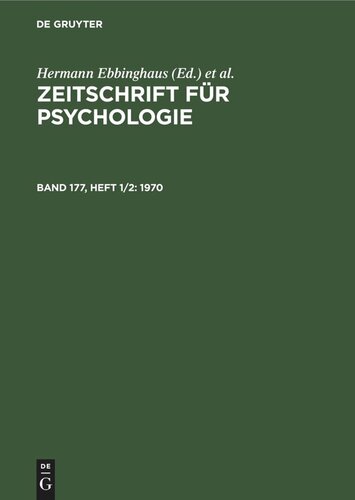 Zeitschrift für Psychologie: Band 177, Heft 1/2 1970