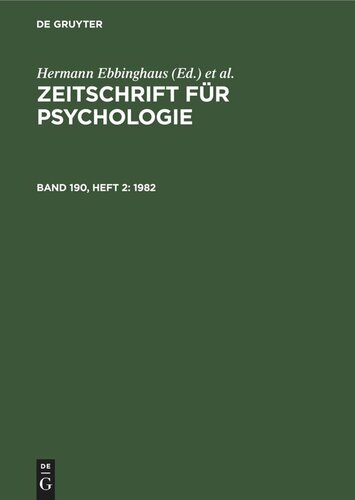 Zeitschrift für Psychologie: Band 190, Heft 2 1982