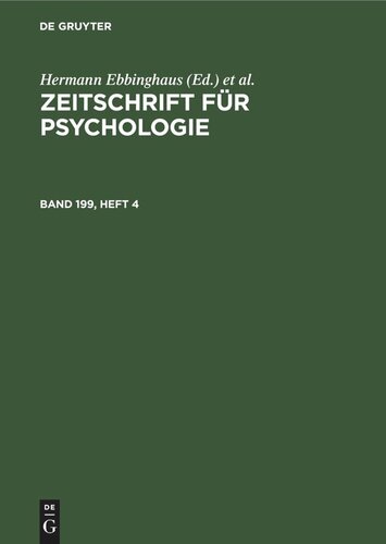 Zeitschrift für Psychologie: Band 199, Heft 4