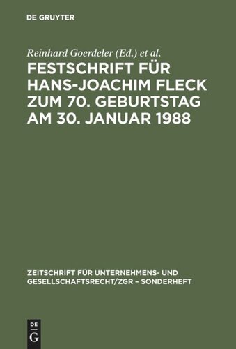 Festschrift für Hans-Joachim Fleck zum 70. Geburtstag am 30. Januar 1988