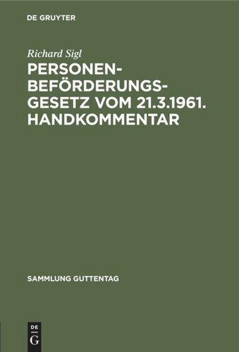 Personenbeförderungsgesetz vom 21.3.1961. Handkommentar: Nachtrag